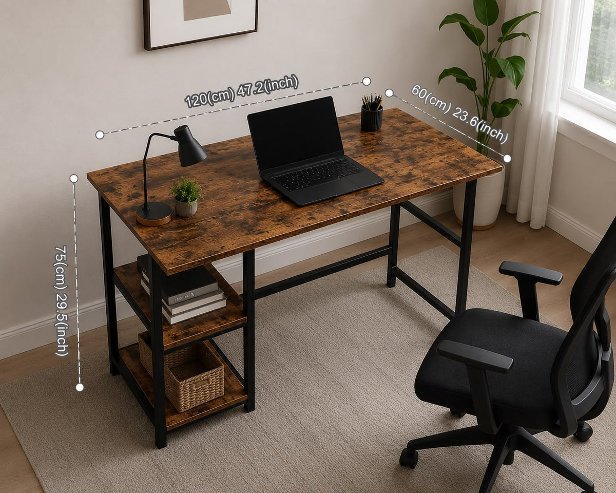 Modern Industrial Computer Desk with Storage Shelves