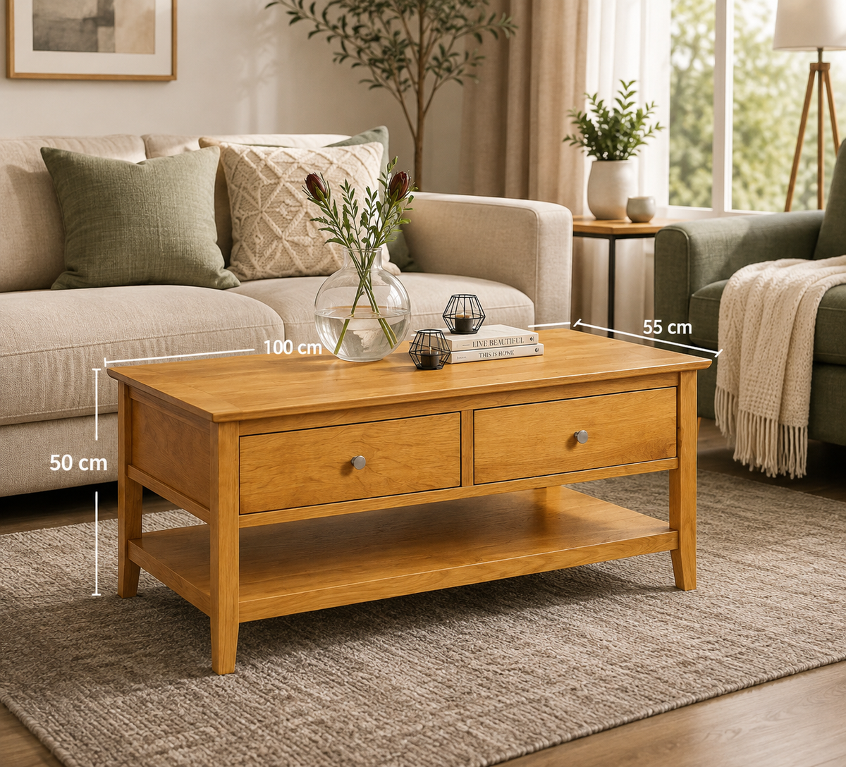 Modern Wooden Coffee Table with Drawers