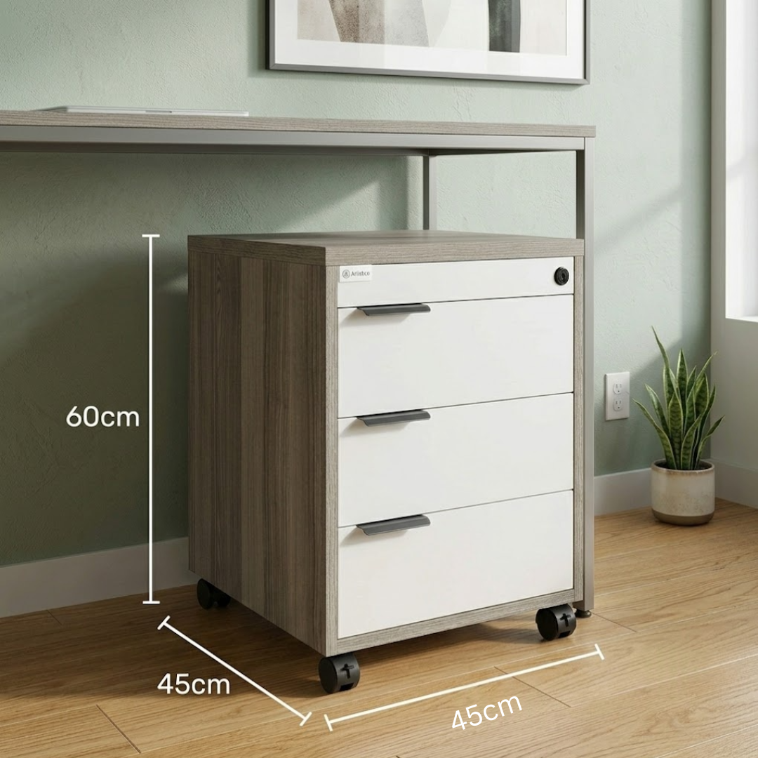 3-Drawer Mobile File Cabinet with Lock – Rolling Under Desk Storage Organizer, White & Wood Finish