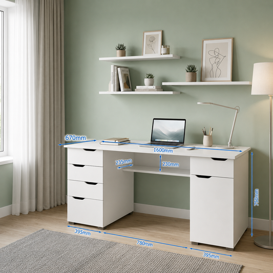 Alphason,AW1374WHT,Kentucky Sturdy Wood Effect desk - White Oak and Gloss White,White Oak and Gloss White,750x1600x670mm
