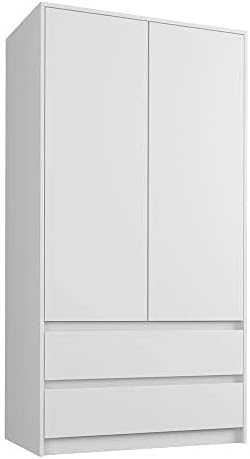 FRAMIRE B-9TIP Wardrobe in White, 2 Door Wardrobe, 2 Drawers, Wardrobe for Bedroom, Living Room, Hallway, 180 x 90 x 51 cm