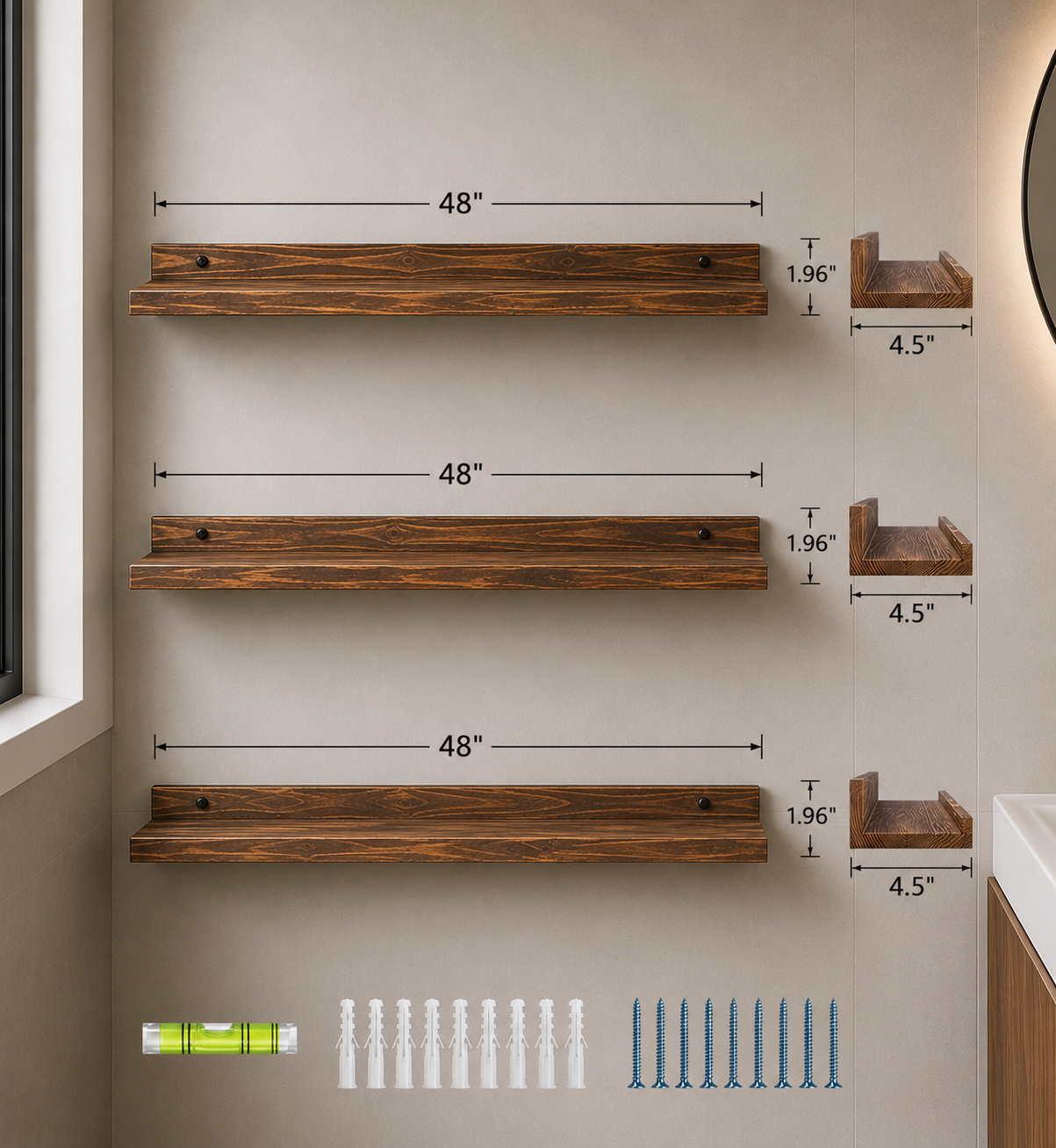 Large Picture Ledges Wood Floating Shelves for Wall Long