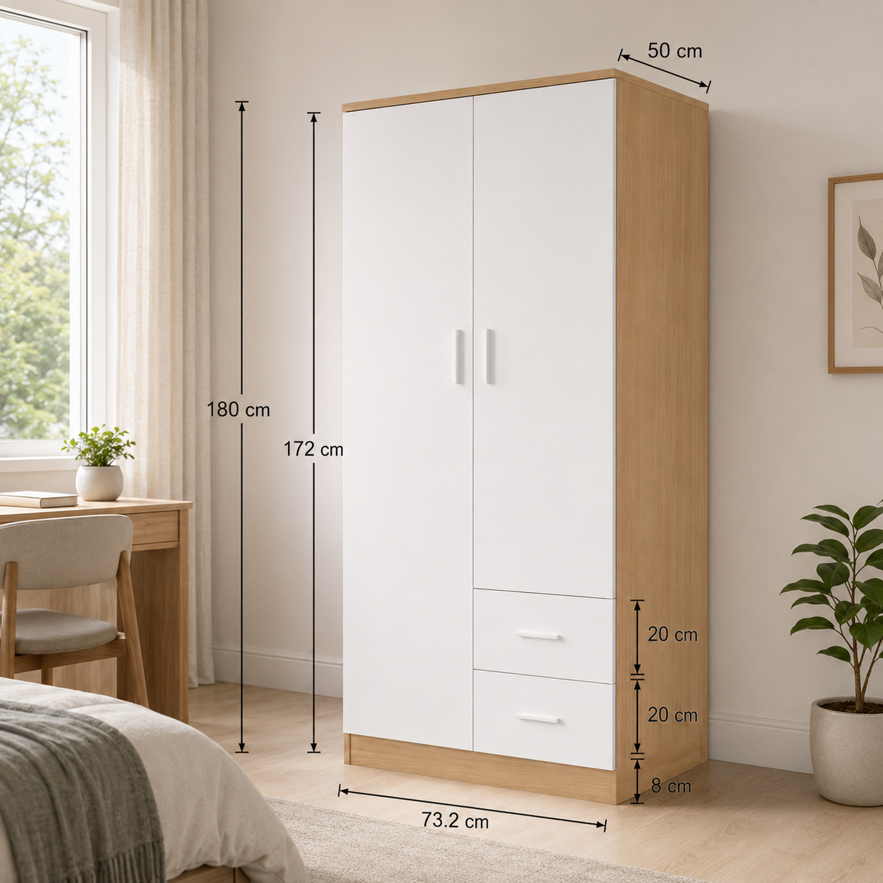 Drawer Wardrobe with Shelf and Hanging Rail Wooden Clothes Storage