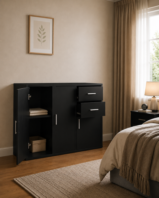 Panana Sideboard Storage Cupboard Cabinet Unit with Doors and Drawers Living Room Bedroom Furniture Black