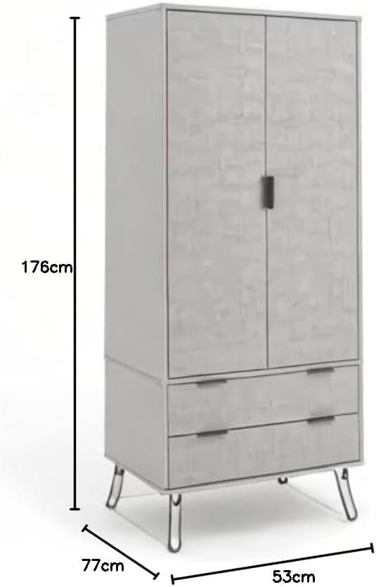 FurniFlex 2 Door Double Wardrobe Cupboard Bedroom Storage with 2 Drawer, Grey