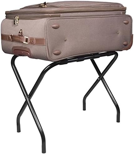 Kings Brand Furniture Furniture-Black Metal Foldable Luggage Rack Stand with Nylon Belts