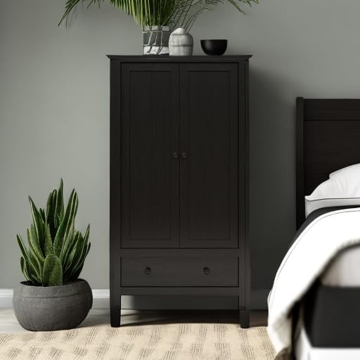 Panana 2 Door Wardrobe, Armoire with Drawer for Bedroom (Black)