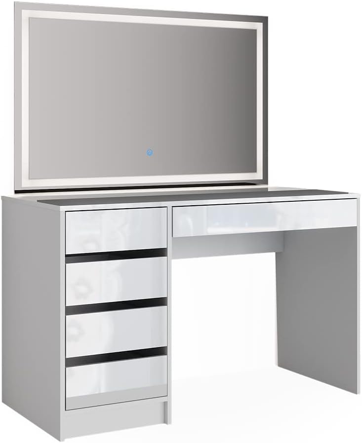 Vicco dressing table with light "Sherry", White High gloss, 120 cm with LED lighting