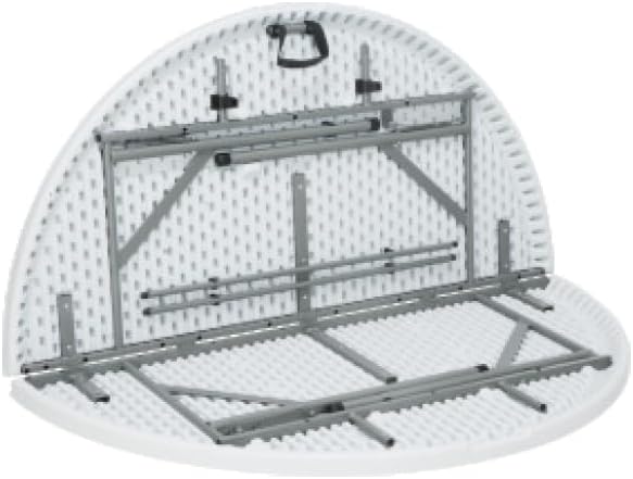 Round Folding Table, 150 cm Diameter, White Top with Grey Steel Frame, Portable