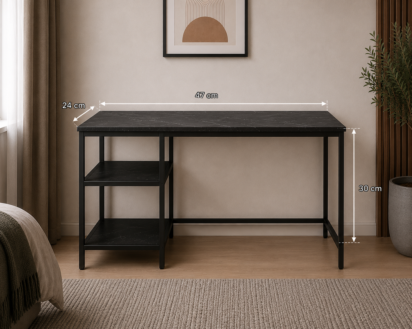WOHOMO Computer Desk with Shelves Home Office Desk with Bookshelves Black Study Writing Table Modern Simple Style Workstation, Black Marble