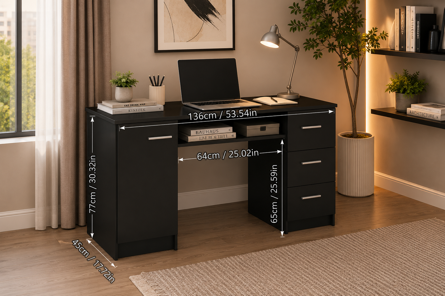 Madesa Home Office Computer Writing Desk with 3 Drawers
