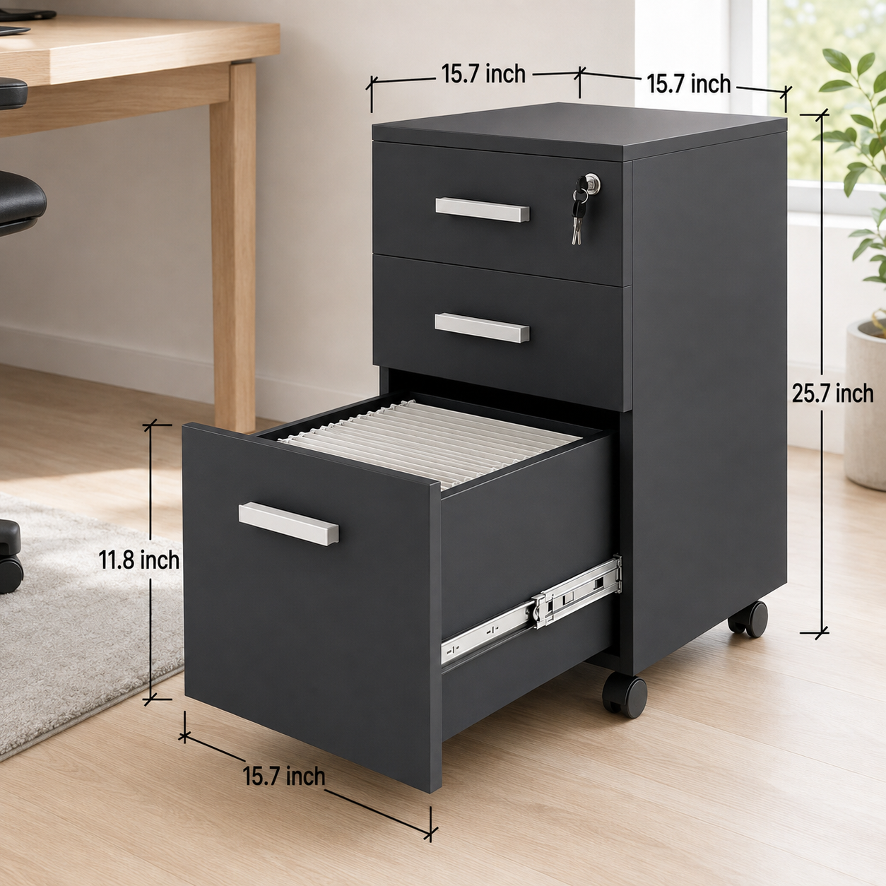 Cabinet with Lock, 26-Inch Size, Black/Black
