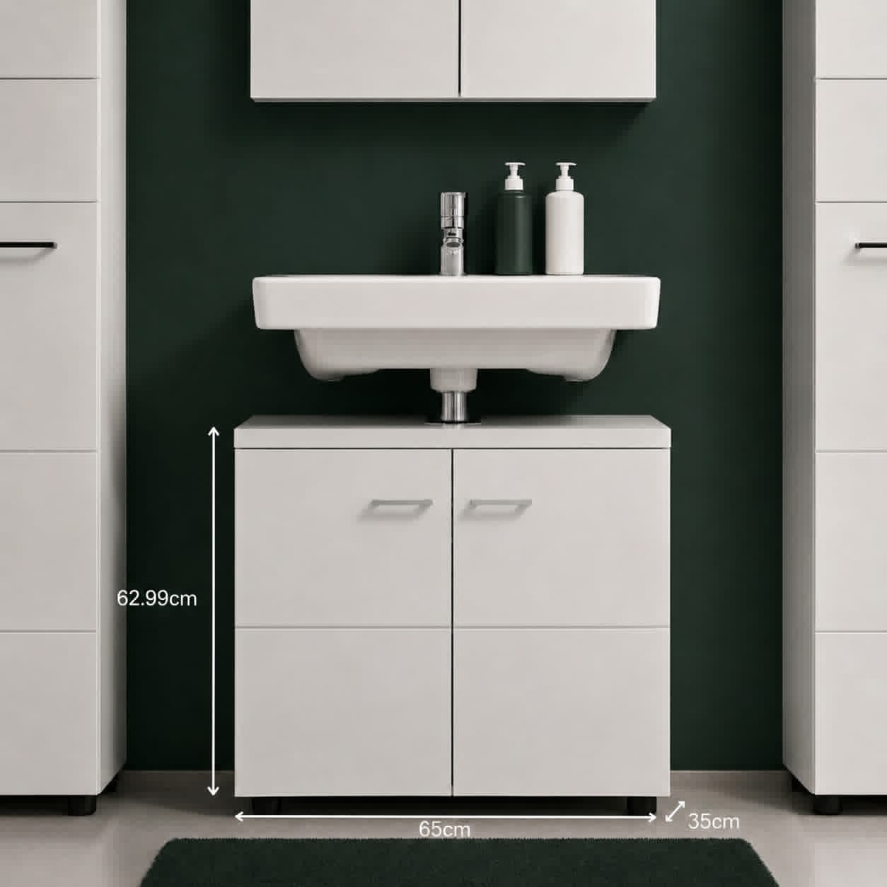 FurniFlex Nightlife Bathroom Sink Vanity Unit, 65 cm x 63 cm x 35 cm Size, Gloss White