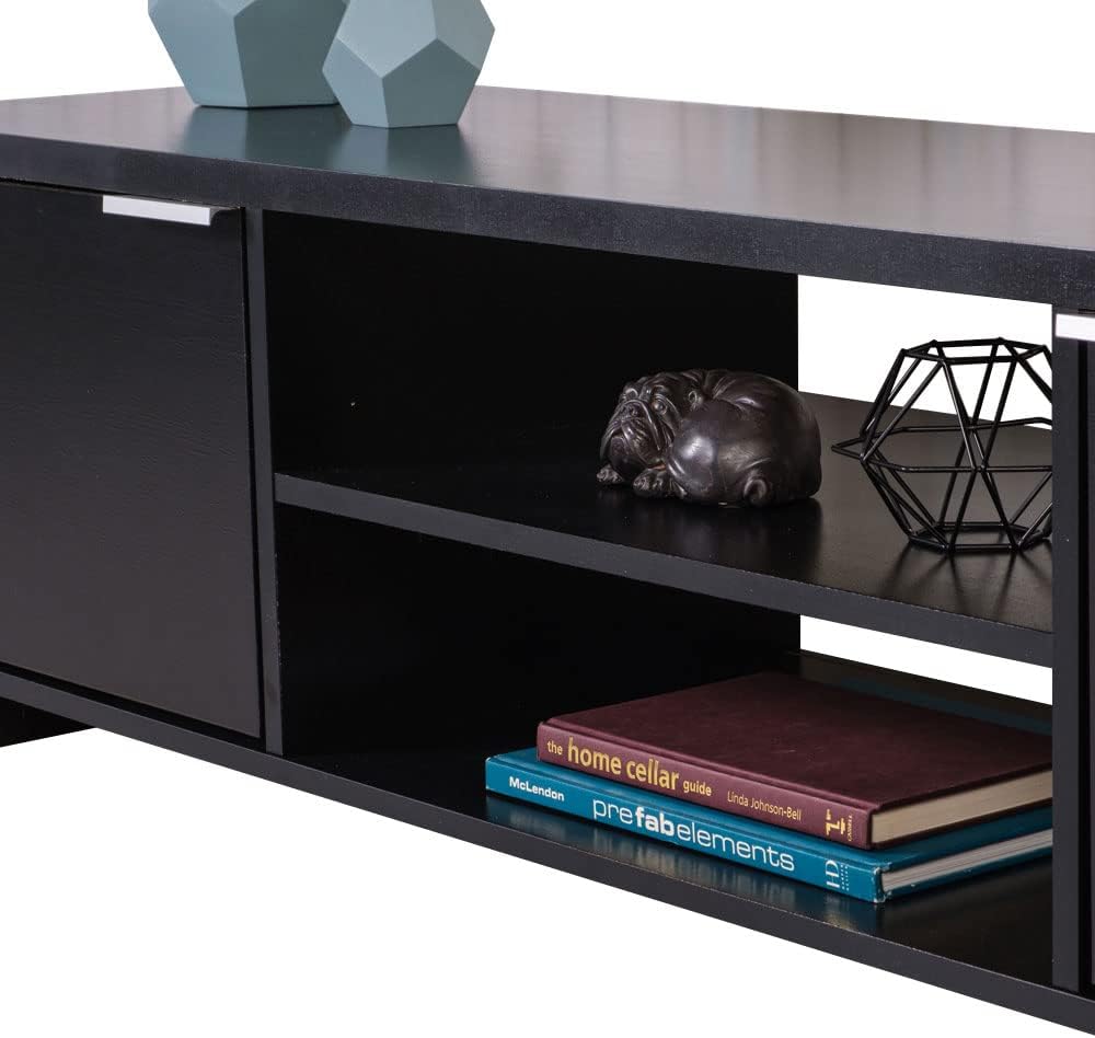 Madesa TV Stand Cabinet with Storage Space and Cable Management, TV Table Unit for TVs up to 65 Inches, Wooden, 16'' H x 15'' D x 57'' L - Black