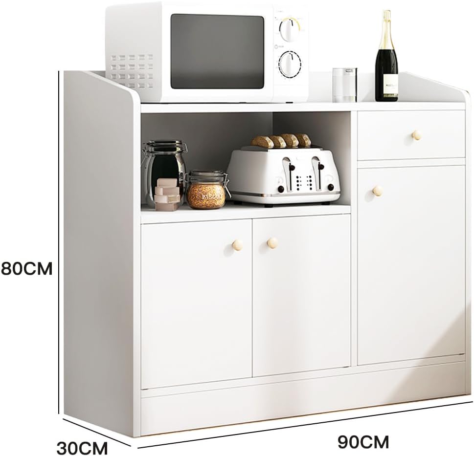 Sharpdo Kitchen Storage Cabinet Sideboard,Modern Simple Multifunctional Coffee Corner with 1 Drawers and 3 Adjustable Shelves,Suitable Kitchen, Living Room, Dining Room (White)