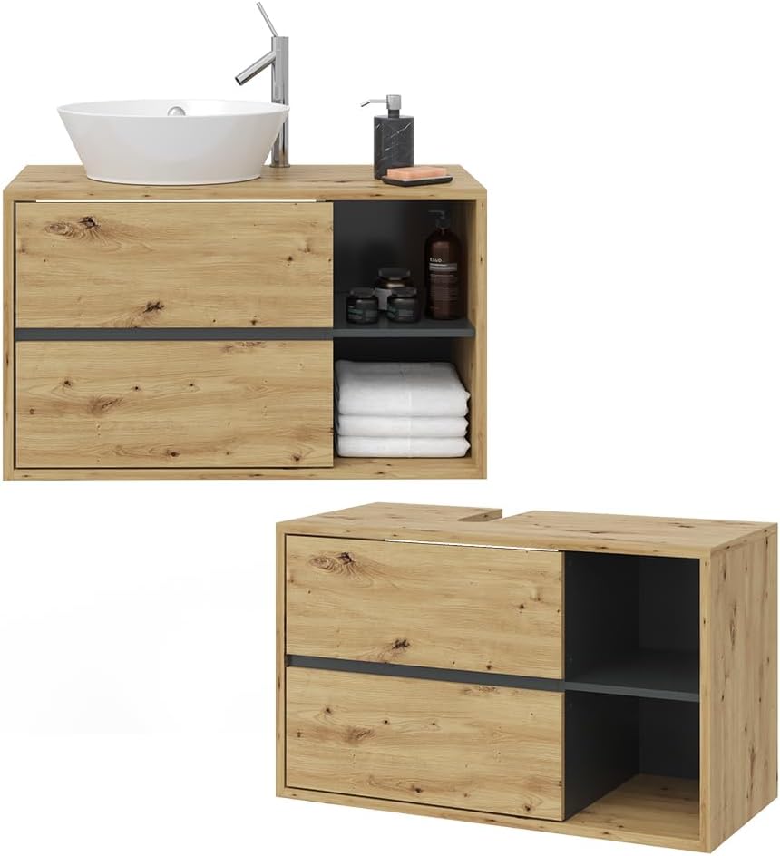 Vicco Viola Vanity Unit Hanging Bathroom Cabinet Anthracite Oak