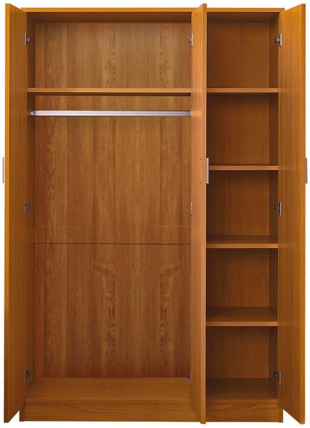 Panana Modern 3 Doors Wardrobes Matte Solid Pine Wood Wardrobe with Hanging Rail Home Bedroom Furniture (Wood1)