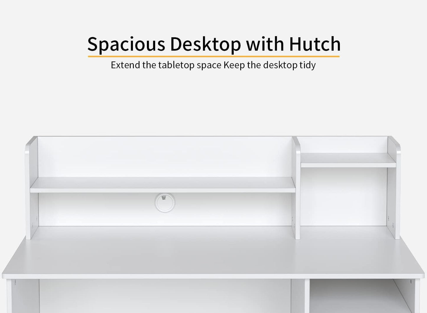 CubiCubi Computer Desk with Storage, 47 Inch Home Office Desk with Hutch and Shelves, Modern Writing Study Desk Work Table with Cabinet, White