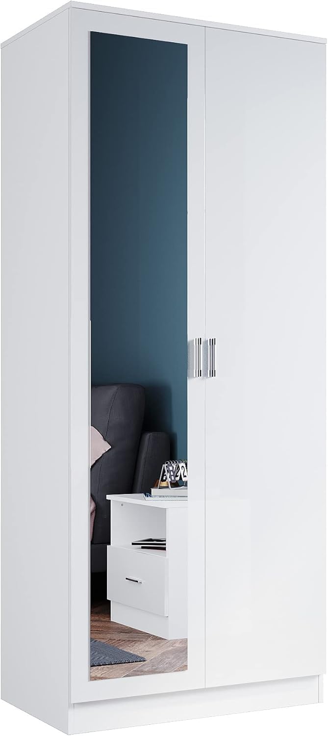 FurniFlex Modern 2-Door Wardrobe with Ample Storage Space, 76 cm x 47 cm x 180 cm Size, White