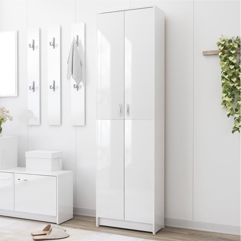 vidaXL Hallway Wardrobe High Gloss Living Room Clothes Storage Cabinet Bedroom Closet Cupboard Organiser Unit Furniture White Chipboard