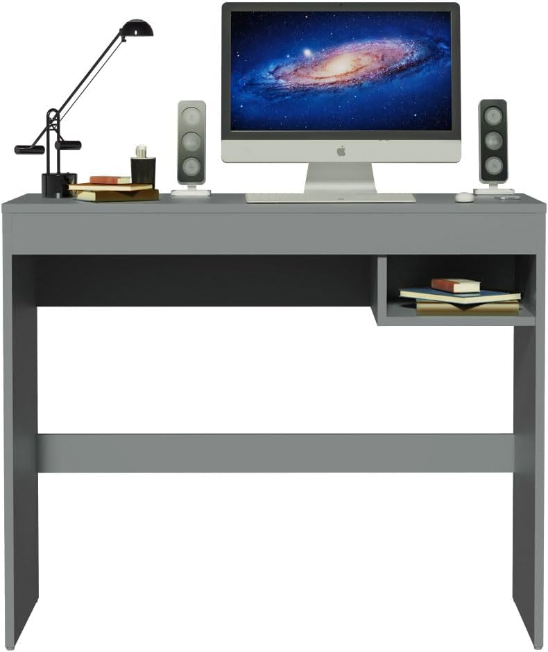MADESA Compact Home Office Computer Desk, Small Study Writing Table, Workstation, 91 W x 76 H x 36 D Cm - Grey