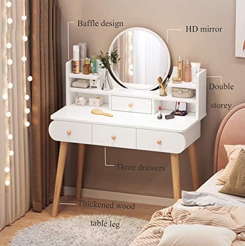 TecnoMobili Melamine Dressing Table, White - H 85 cm x W 54 cm x D 45 cm (white-high end)