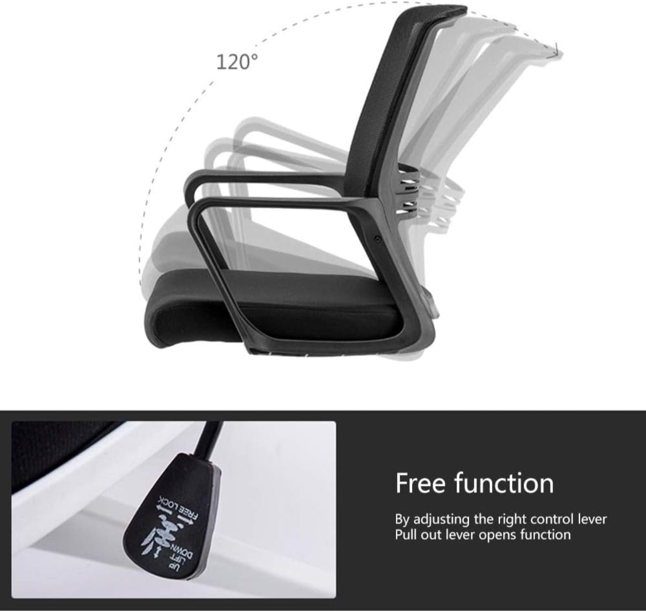 Adjustable Office Chair, Black and white, 24W x 50L cm (WITHOUT HEAD REST)
