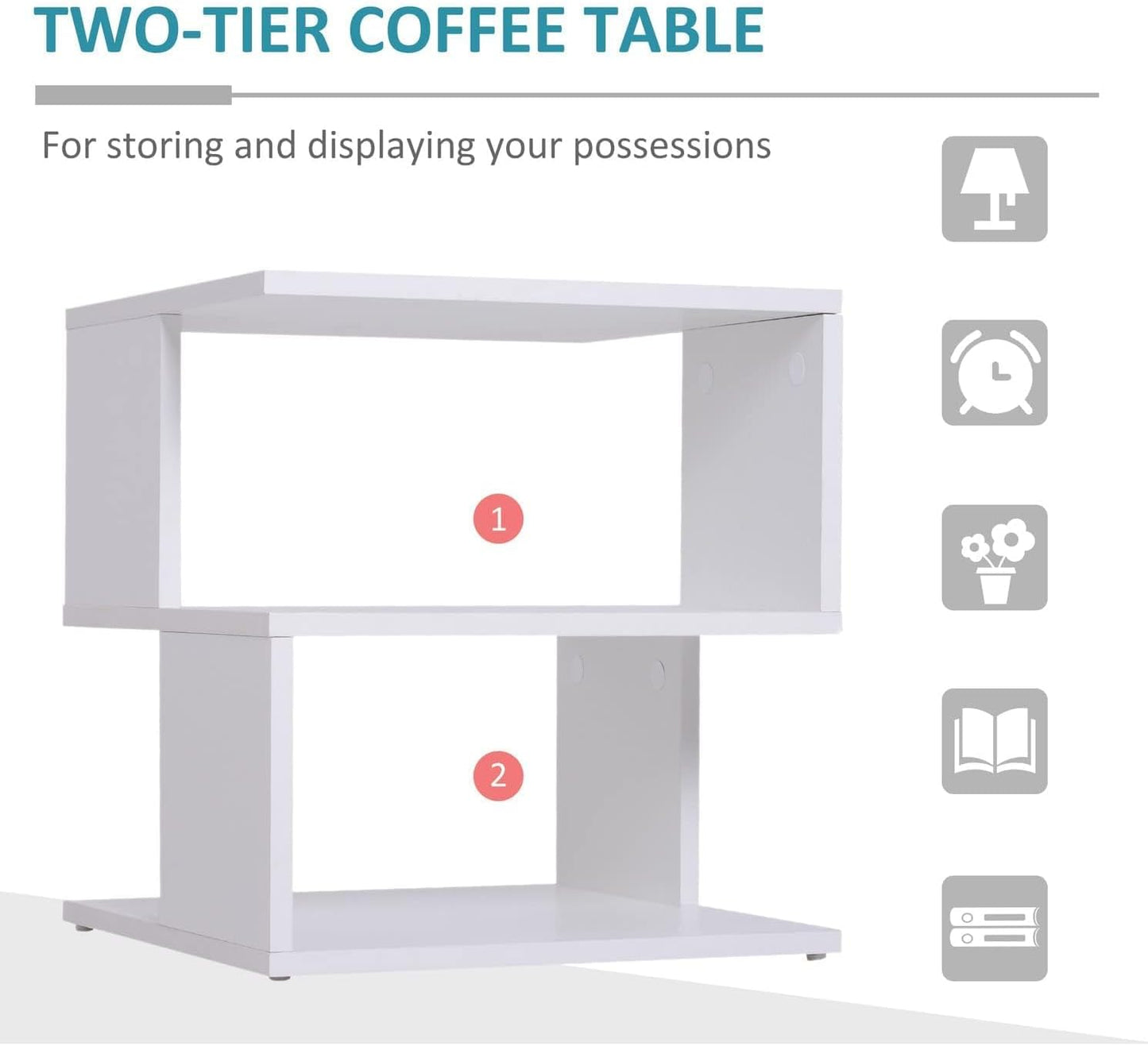 Home Gallery modern square 2 tier wooden side table - white w40 x h43 x d40