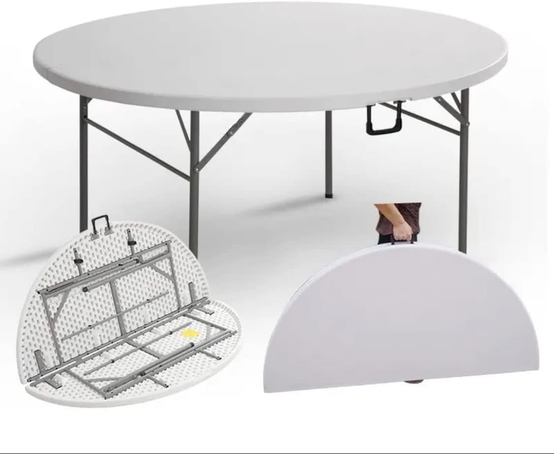 Hanaiette 48'' Portable Round Bi-Fold Granite White Plastic Folding Camping Tables,Foldable Lightweight Table,for Picnic,Garden,Party,Beach..