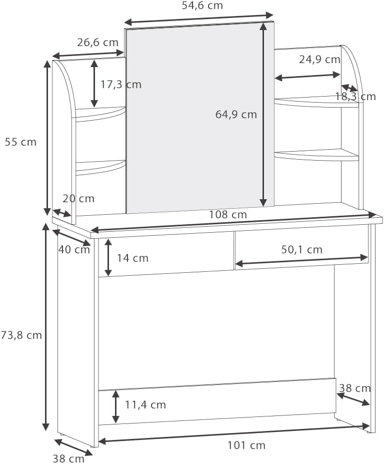 Vicco Charlotte Make-Up Table Dressing Table Mirror 142 x 108 cm Sonoma White