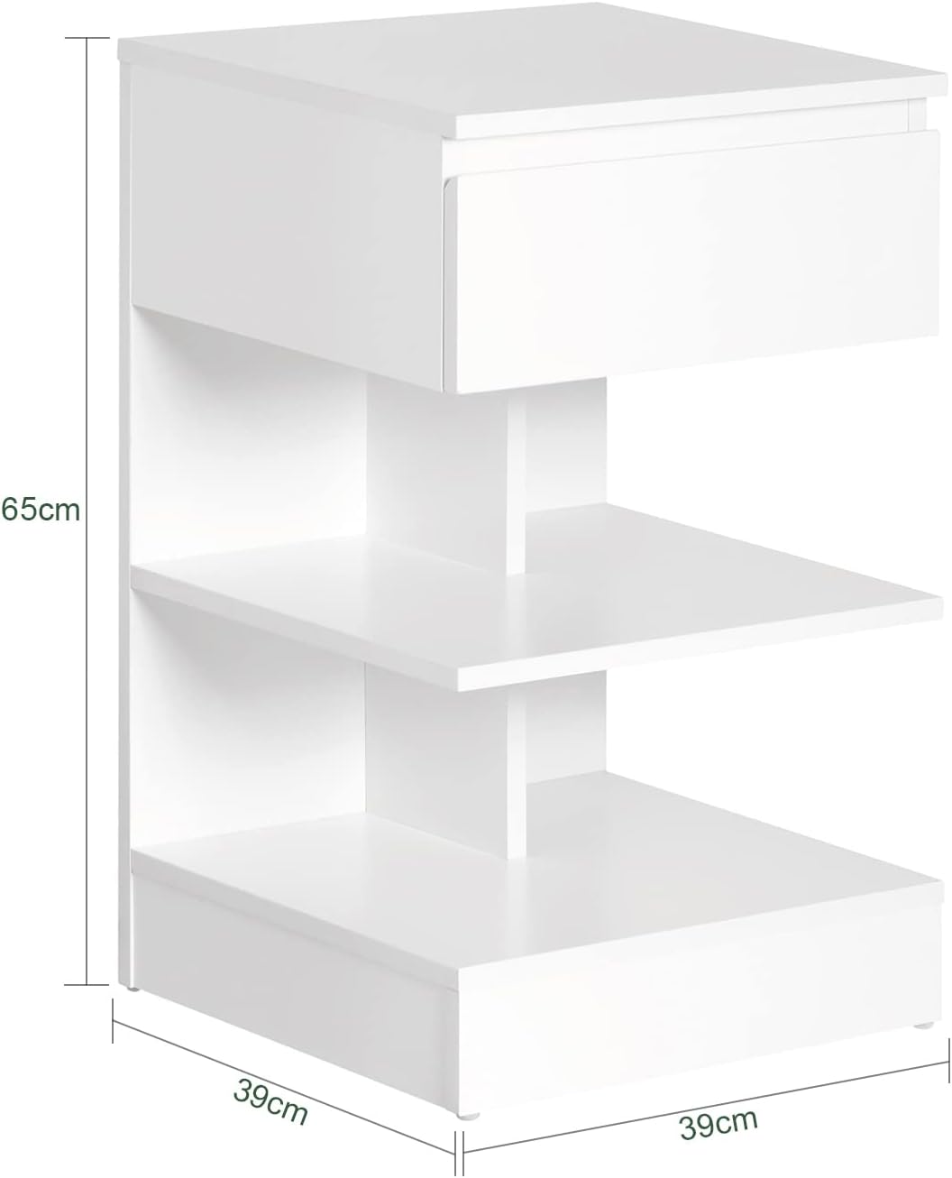 SoBuy FBT49-W Side Table Bedside Table with 1 Drawer and 3 Shelves White W x H x H x D: 39 x 65 x 39 cm