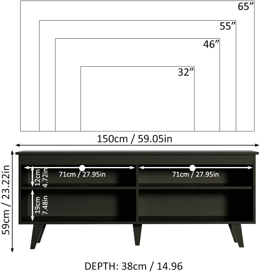 MADESA Modern Entertainment Center, TV Unit, Console Table, TV Stand for TVs up to 65 Inches, with Wire Management and Storage Shelves (Black)