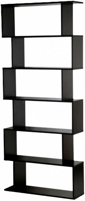 Panana Wooden Bookcase 6 Tier Shelves Bookshelf S Shape Storage Display Shelf Room Divider Unit Chest Cupboard Cabinet Free Standing Shelving Storage Organizer Unit for Living Room, Black
