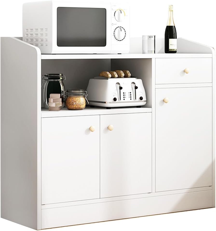 Sharpdo Kitchen Storage Cabinet Sideboard,Modern Simple Multifunctional Coffee Corner with 1 Drawers and 3 Adjustable Shelves,Suitable Kitchen, Living Room, Dining Room (White)