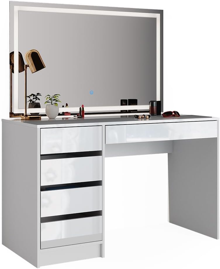 Vicco dressing table with light "Sherry", White High gloss, 120 cm with LED lighting