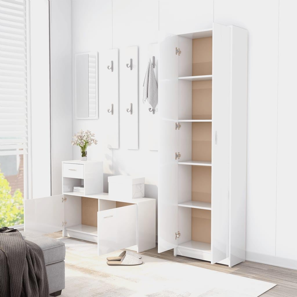 FurniFlex Hallway High Gloss Living Room Storage Wardrobe, White