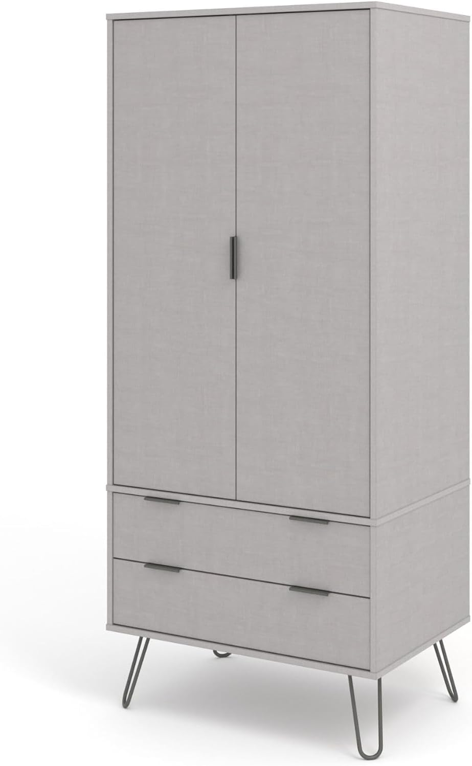 FurniFlex 2 Door Double Wardrobe Cupboard Bedroom Storage with 2 Drawer, Grey