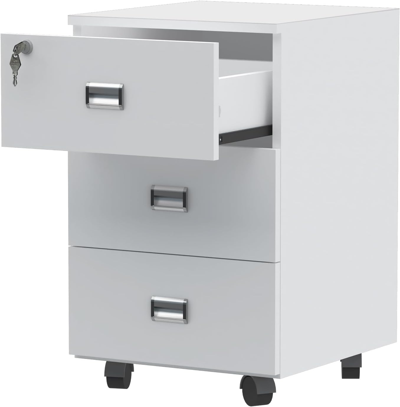 Mahmayi Me3Drwh Station 3 Drawer Mobile Storage Unit- Modern & Sleek Office Furniture With Cabinets And Drawers - Functional 3 Drawers Storage Finished With Melamine On Mdf And Castor Wheels (White)