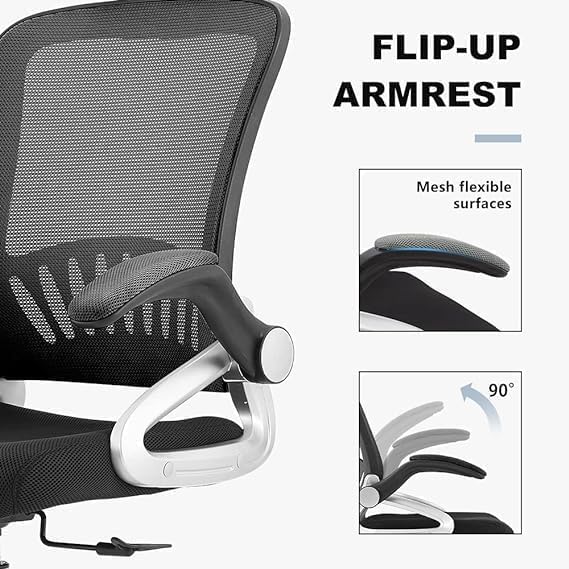 Al Amal Mesh Office Chair High Back Folding Armrest Adjustable Headrest Lumbar Support (Black) - Silver Hand Rest
