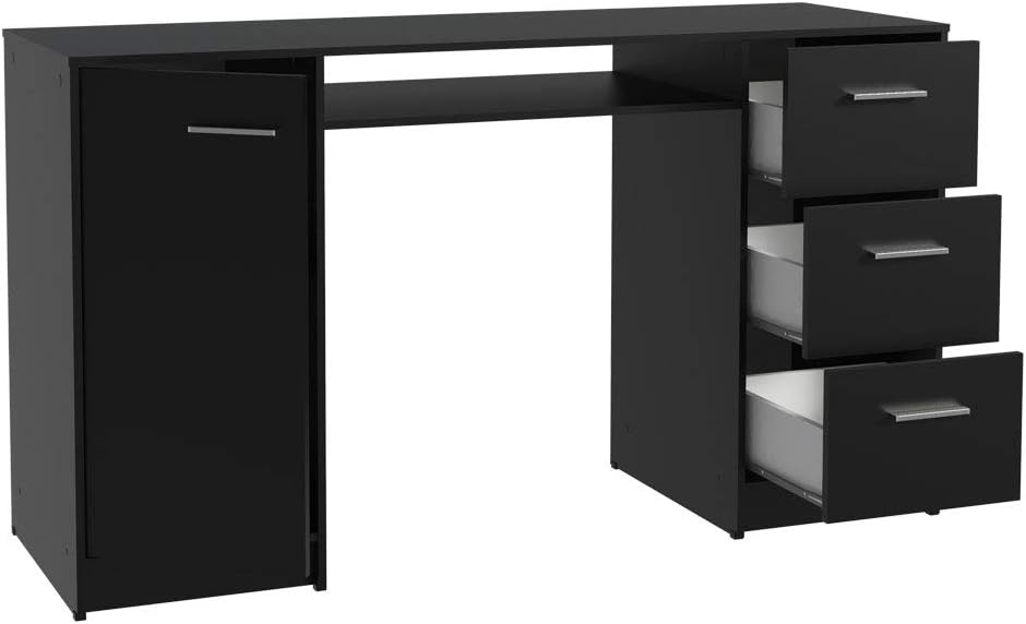 Madesa Home Office Computer Writing Desk with 3 Drawers, 1 Door and 1 Storage Shelf, Plenty of Space, Wood, 18" D x 53" W x 30" H – Black