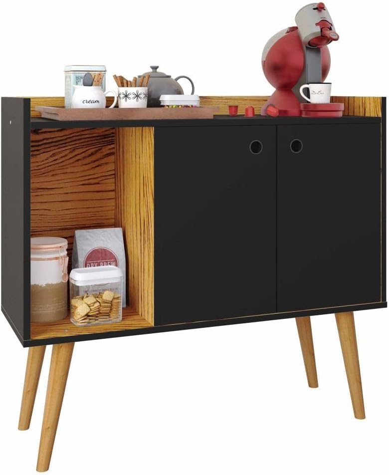 Lojas RPM Swiss Retro Buffet Sideboard 2 Doors with Shelf - Black with Nature - Stores
