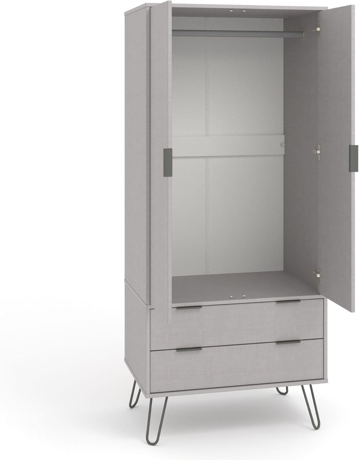 FurniFlex 2 Door Double Wardrobe Cupboard Bedroom Storage with 2 Drawer, Grey
