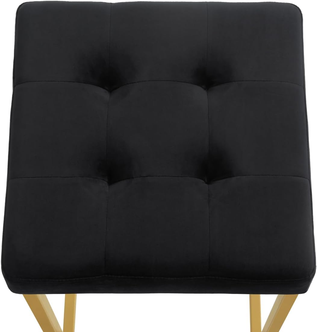24KF Contemporary 26" H Counter Height Stool with Tufted Seat, Velvet Padded Barstool with Durable Golden Met Balase,Set of 2,5066-Black