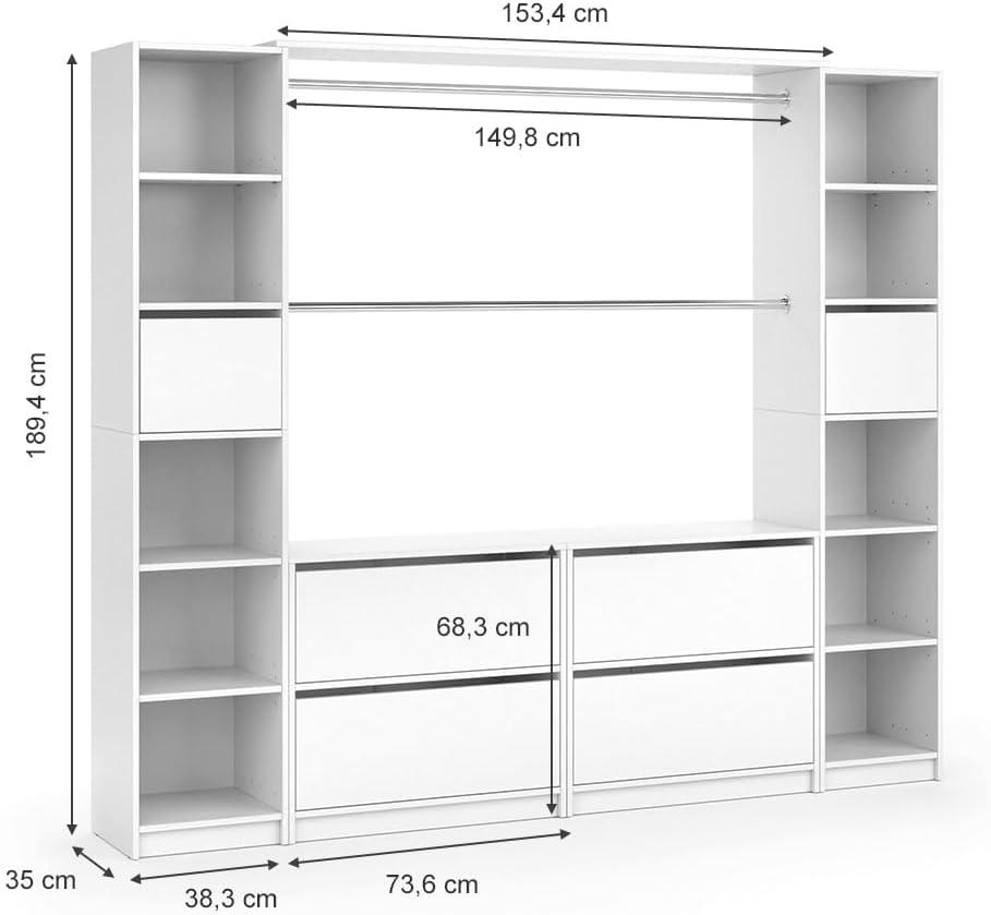 Vicco Guest Wardrobe White Hallway Cupboard - Open Walk In Clothes Stand Wardrobe Hallway Recess Coat Stand (Set XXXL)