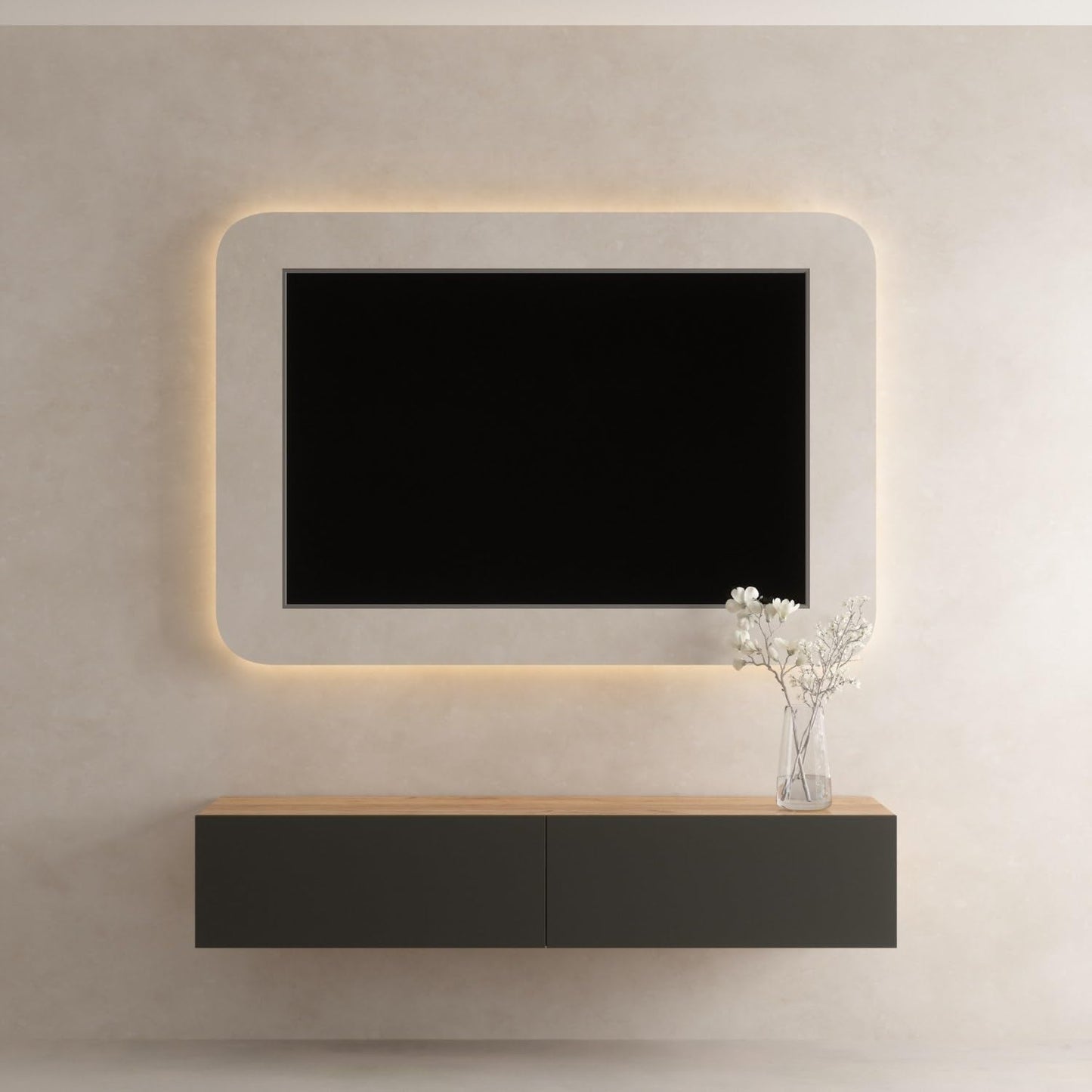 Planetmöbel TV Board 160 cm Gold Oak/Anthracite, TV Cabinet with 2 Flaps as Storage Space, Lowboard Hanging or Standing Sideboard Living Room
