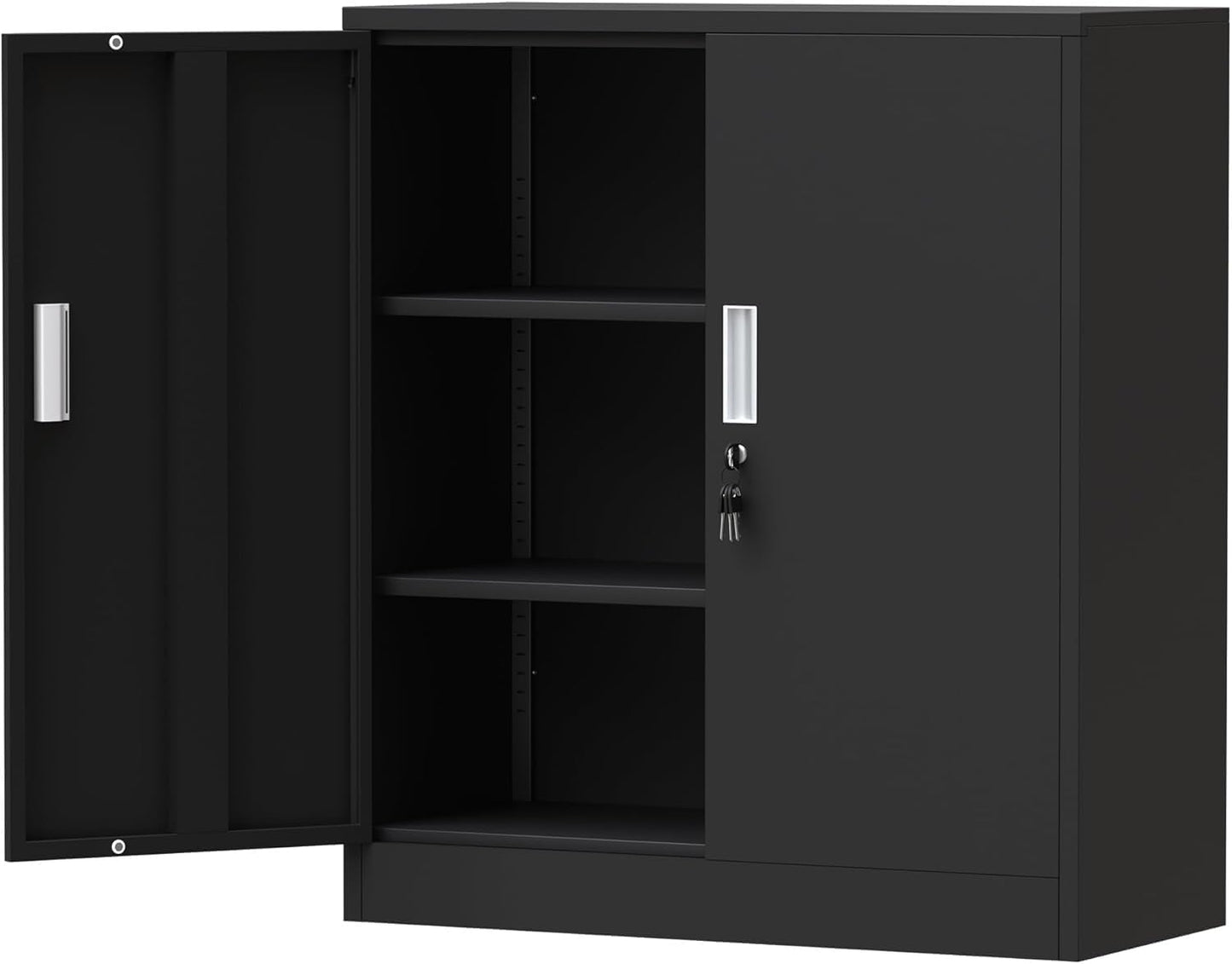 FurniFlex Metal Filing Storage Cabinet with Lockable Doors, 92 cm x 80 cm x 40 cm Size, Black