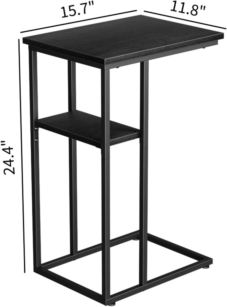 Innerjoin C Shaped End Table Set of 2 Black, C Side Table with Metal Frame, TV Tray Table for Sofa, Bed, Rustic Vintage Style, Black