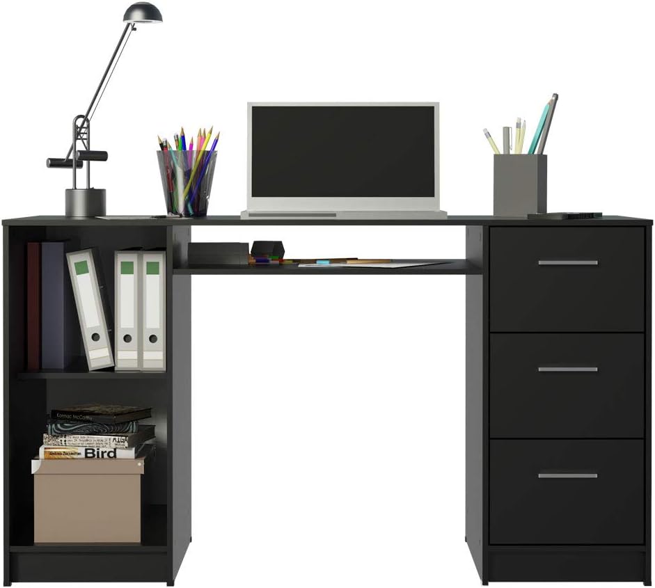 Madesa Home Office Computer Writing Desk with 3 Drawers, 1 Door and 1 Storage Shelf, Plenty of Space, Wood, 18" D x 53" W x 30" H – Black