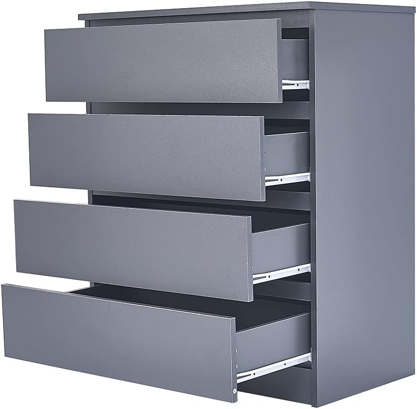 Panana Wooden 3/4/5/6 Chest Of Drawers with Metal Runner Modern Bedroom Bedside Storage Cabinet Unit for Hallway Living Room (Gray, 4 Drawer Chest)