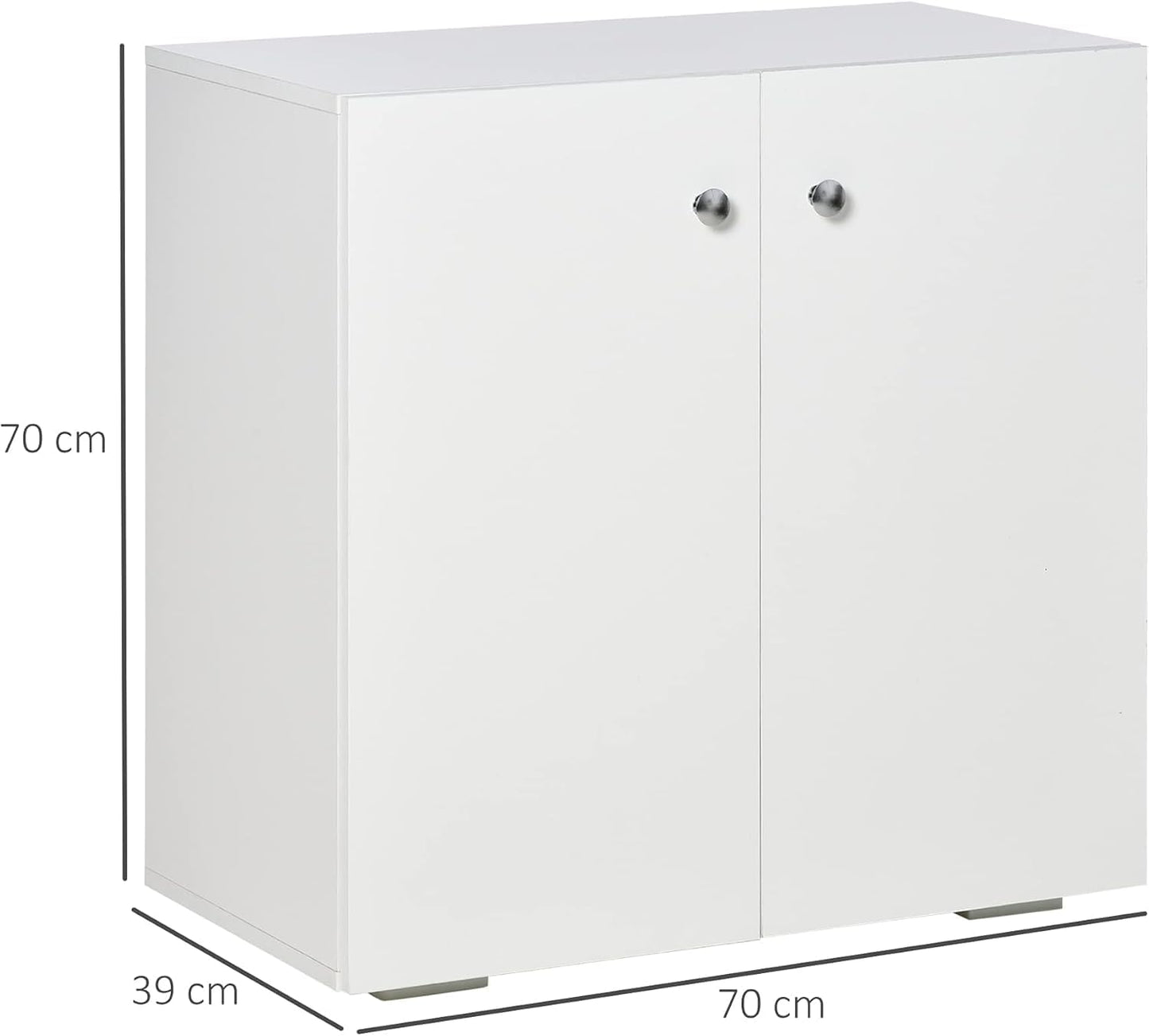 FurniFlex Living Room Sideboard with 2 Doors Auxiliary Wardrobe and 2 Shelves, 70 cm x 39 cm x 70 cm Size, White